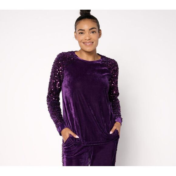 Wacoal Tops - Wacoal Women's Top Sz S Long Sleeve Velvet & Sequin Purple A667539